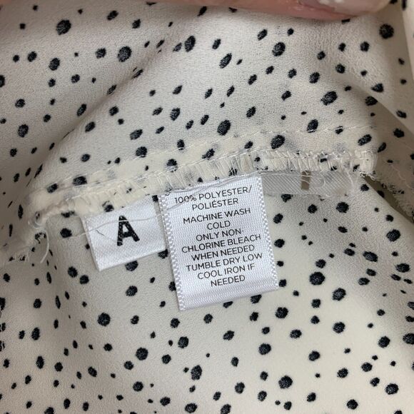 Loft Ann Taylor Pintuck Blouse Womens S Small Cream Ruffle Neck Polka Dot Sheer - Picture 10 of 13